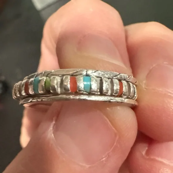 Silver Multicolor Inlay Ring - Picture 7 of 10